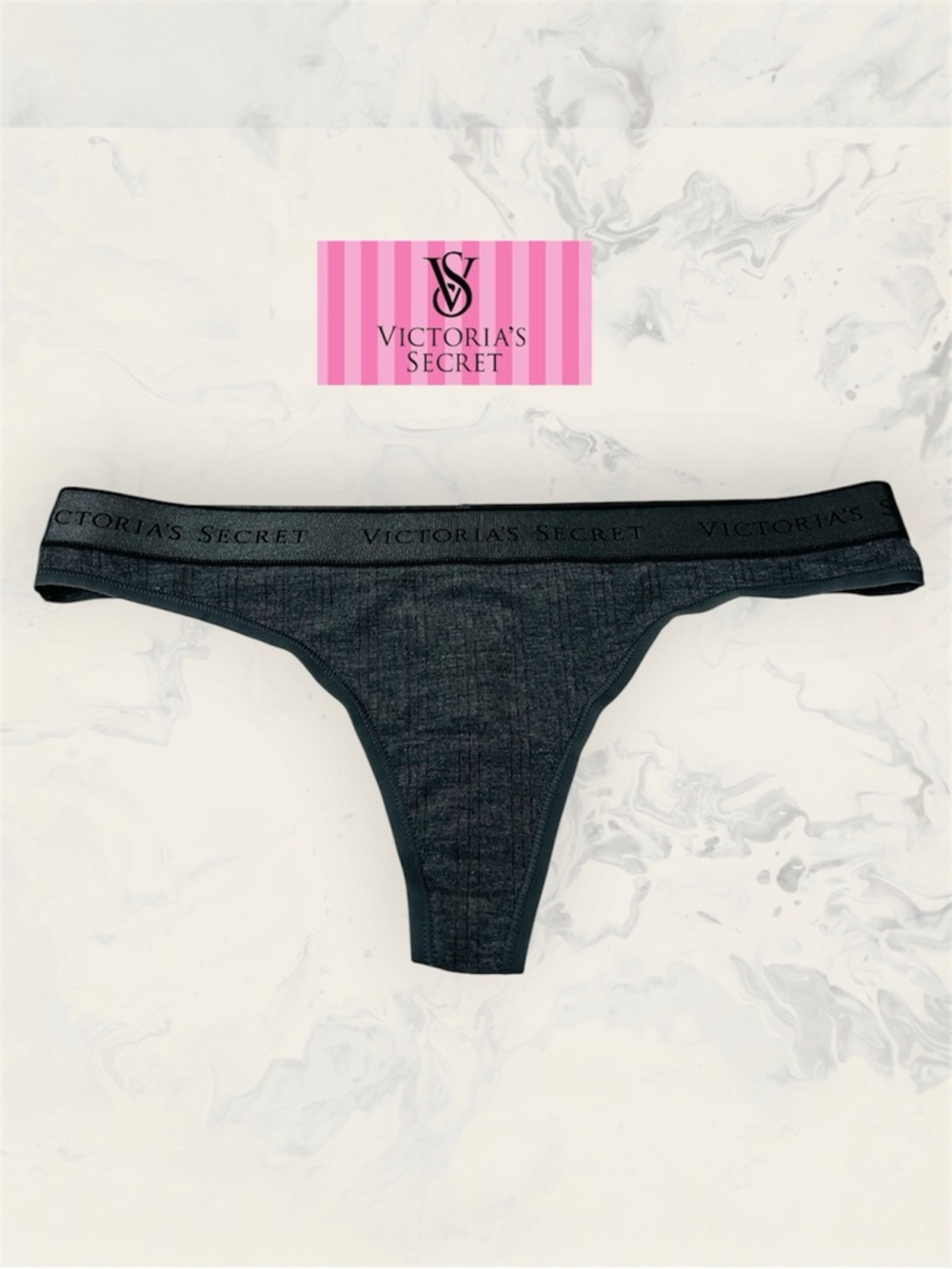 Victoria's Secret Size M Gray Logo Thong /String Panty